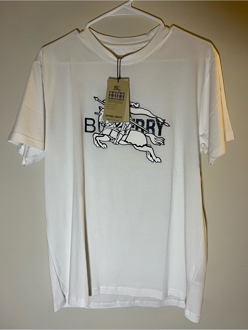 Burberry White Short-Sleeve Logo Tee with Equestrian Motif